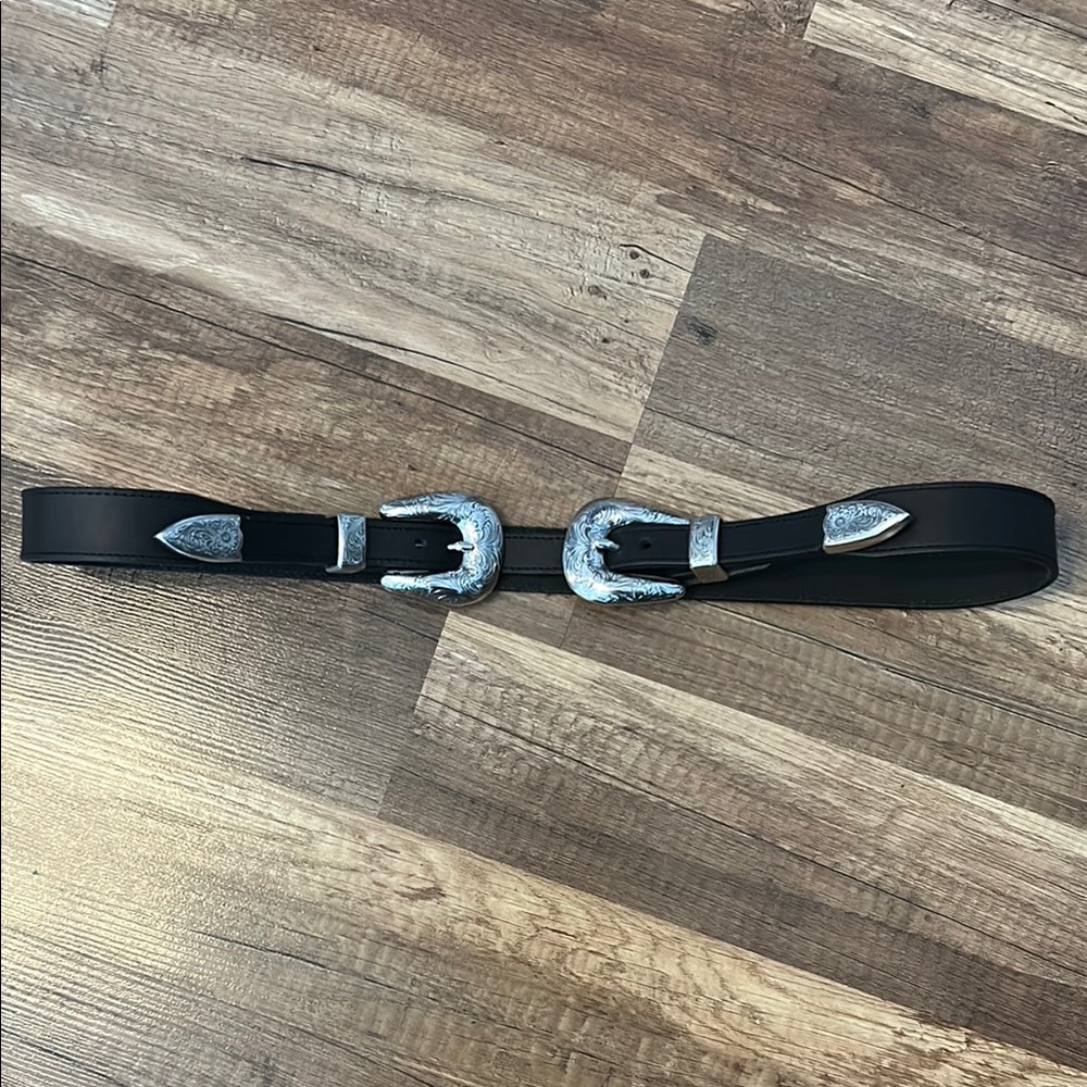 Justin Black Leather Belt with Double Buckle